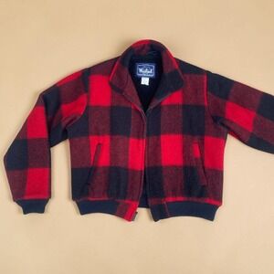 Vintage Woolrich Woman Buffalo Plaid Wool Bomber Jacket Large